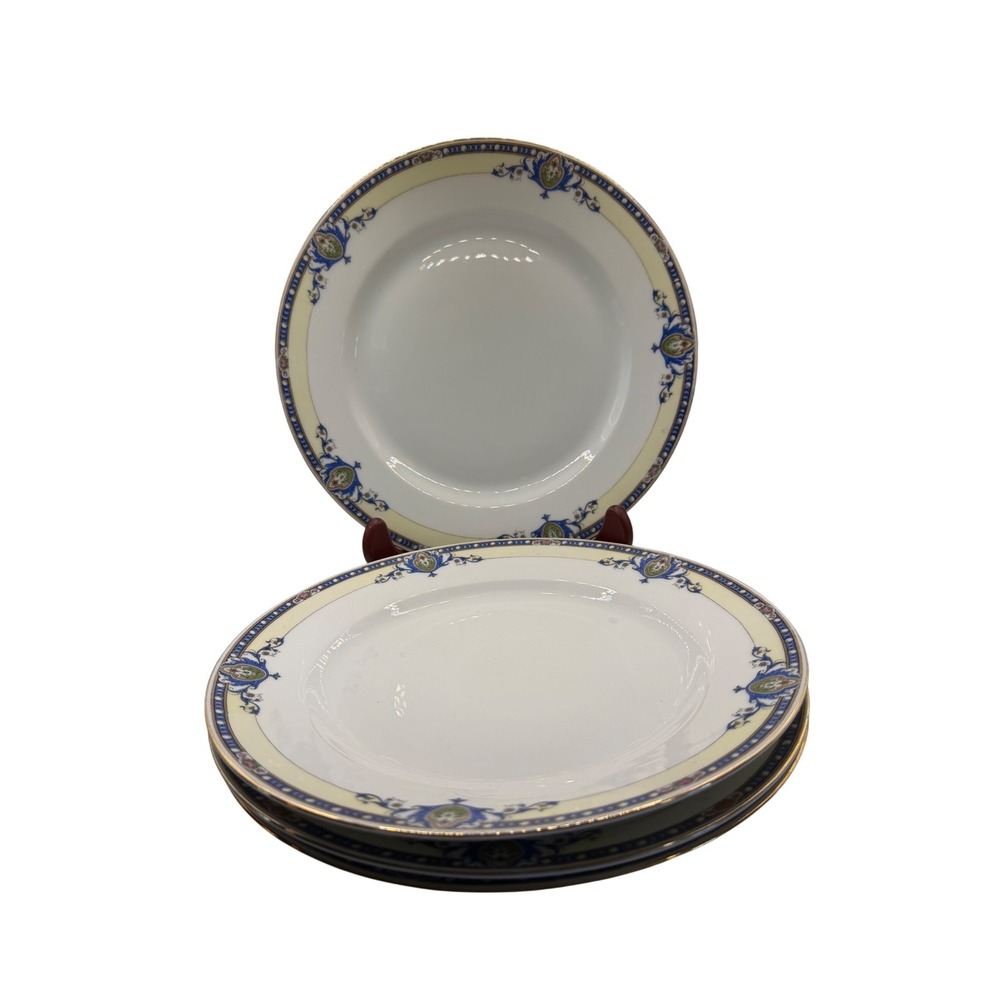 Victoria‎ Czecho-Slovakia Dinner Plates Vintage Blue Gold Cream Set of 4